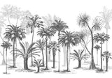 SILK ROAD EU Papier Peint Panoramique jungle Soie, 355 x 250 cm, noir et blanc Sketch Tropical Rainforest Coconut Tree Poster Geant Mural Personnalisé 3D pour Salon Chambre Décoration Murale