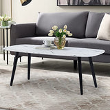 MEUBLE COSY Table Basse Salon en Marbre Ovale Meuble de Rangement Design Bout de canapé Moderne Armature en métal, 110x50x40cm