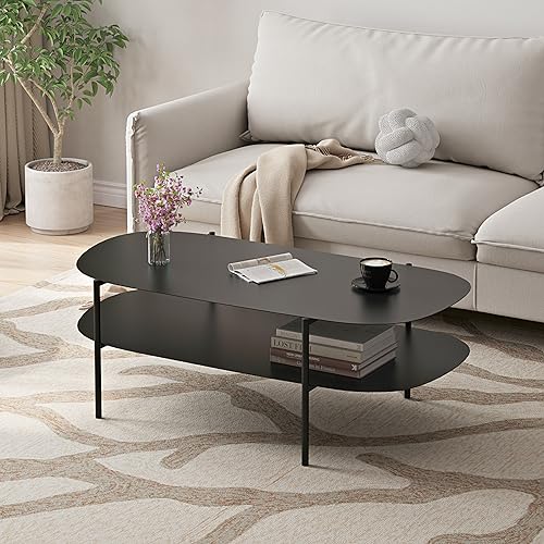 Table Basse Salon 100 Cm - Design Moderne, Structure Stable - Plateau Rectangulaire, Pieds En Fer - Noir Ou Gris