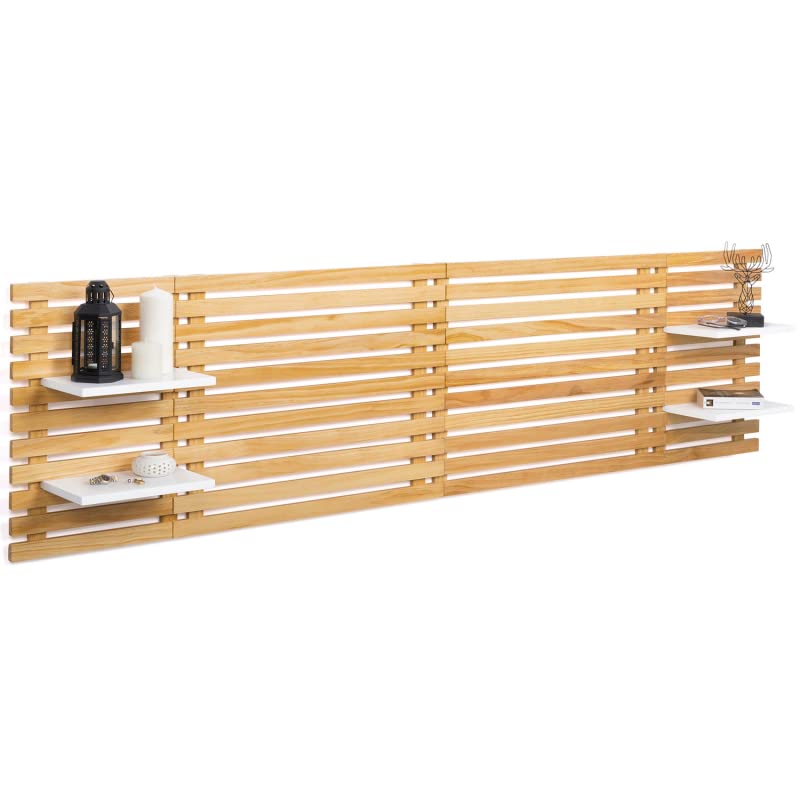 IDMarket - Tête de lit en Lattes AVA 240 CM Bois Clair et étagères Blanches