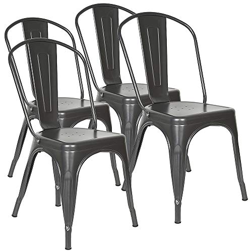 YJIIJY Lot de 4 chaises de salle à manger empilables en métal de style industriel pour bar, café, restaurant, gris