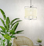 Eglo Suspension Bridekirk - 1 Ampoule - Vintage - Naturelle - Boho - Hygge - en Acier Noir et Textile Naturel - Lampe de Table de Salon Suspendue avec Douille E27 - Diamètre : 40 cm