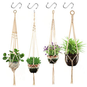 GothicBride Macramé Suspension Plante Corde 4 Pcs Pot Suspendu Plante Porte Décoration du Jardin Intérieur Extérieur avec 4 Crochets Suspendus