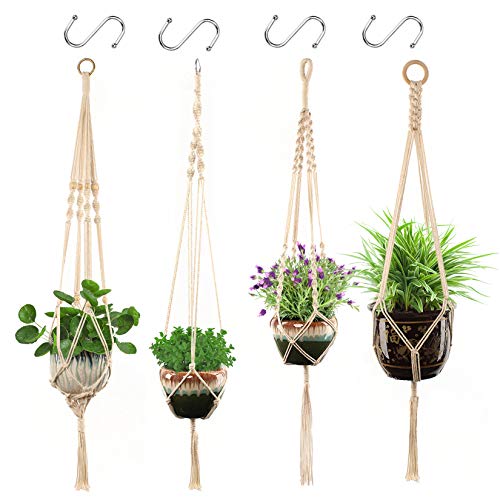 GothicBride Macramé Suspension Plante Corde 4 Pcs Pot Suspendu Plante Porte Décoration du Jardin Intérieur Extérieur avec 4 Crochets Suspendus GothicBride Macramé Suspension Plante Corde 4 Pcs Pot Suspendu Plante Porte Décoration du Jardin Intérieur Extérieur avec 4 Crochets Suspendus