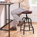 Yaheetech Tabouret de Bar Industriel en Similicuir Tabouret Haut Rond Réglable en Hauteur avec Deux Repose-Pieds Tabouret de Comptoir pour Cuisine Restaurant Design Néo-rétro Marron