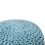 Pouf Rond en Coton Bleu Clair à Billes de Polystyrène Coussin d'Intérieur Conrad