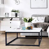 MEUBLE COSY Design Moderne Table Basse de Salon Carré Effet Marbré Structure en métal, Style Industriel, Blanc et Noir, 80x80x34cm