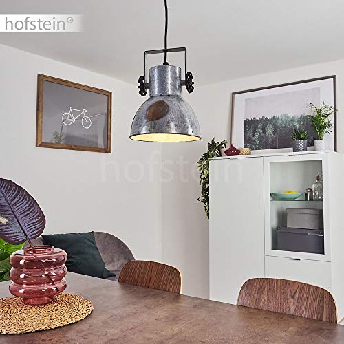 HOFSTEIN Suspension Hora en métal gris effet rouille et base aspect bois, lampe pendante retro-industrielle, hauteur ajustable, max. 109 cm, pour 1 ampoule E27, ampoule(s) non incluse(s)