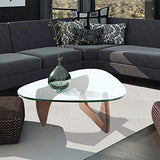 Noguchi Table Basse en Verre Triangulaire Table d'extrémité en Verre Vintage, Base en Bois Massif et Plateau en Verre Transparent Table d'extrémité Moderne pour Le Salon, Le Patio ou Le Bureau.