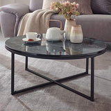 FineBuy Table Basse de Salon Effet Marbré 80x36x80 cm MDF et Metal | Grande Table de Canapé Ronde Noir | Design Table d'appoint Moderne