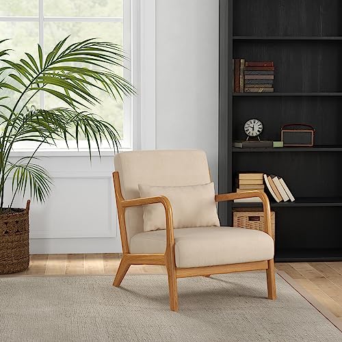 HOMCOM Fauteuil de Salon avec Cadre en Bois Massif Fauteuil Lounge - Assise Profonde - accoudoirs - Aspect Velours Beige