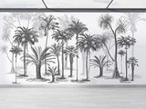 SILK ROAD EU Papier Peint Panoramique jungle Soie, 355 x 250 cm, noir et blanc Sketch Tropical Rainforest Coconut Tree Poster Geant Mural Personnalisé 3D pour Salon Chambre Décoration Murale