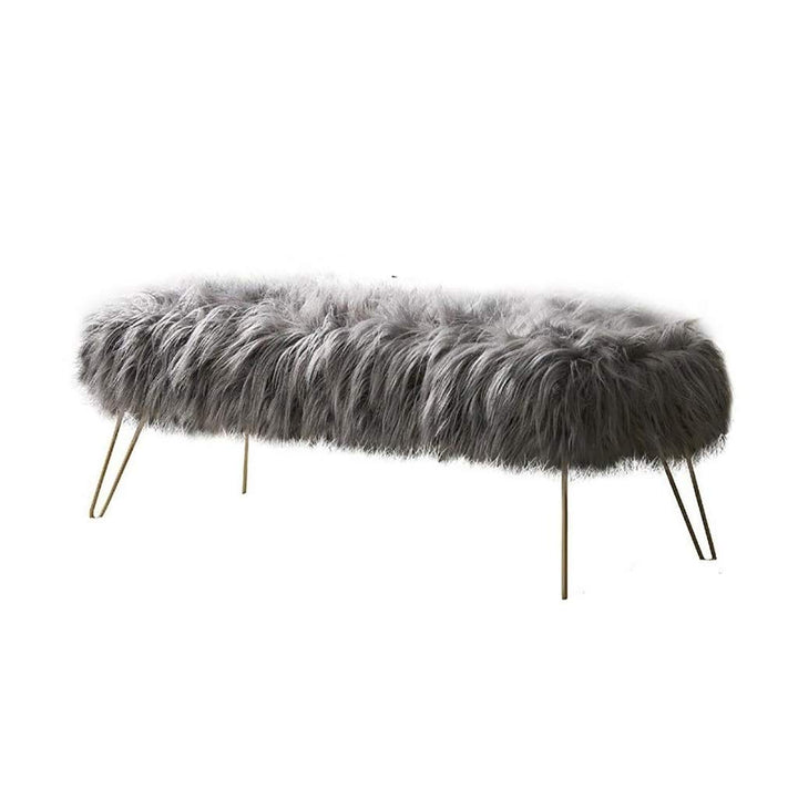Moderne contemporain Ottoman/Banc en fausse fourrure longue Lit Fin Tabouret Tabouret Repose-pieds Tabouret/Siège avec pieds en métal d Moderne contemporain Ottoman/Banc en fausse fourrure longue Lit Fin Tabouret Tabouret Repose-pieds Tabouret/Siège avec pieds en métal d'or - 80 cm L x 45 cm L x 42 cm H (Color : Gris)