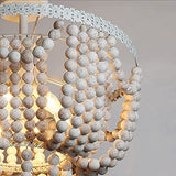 EBayin Luminaire de ferme rétro bohème, lustre en perles de bois, blanc vintage, 4 lumières, suspension perlée suspendue, pour salon de couloir intérieur Full moon