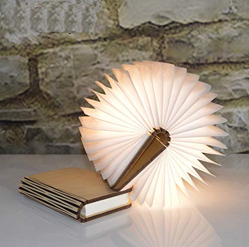 LED Bois Livre Lampes,Lampes décoratives,Petit lampe de chevet LED pliable en bois Blanc chaud en papier avec câble USB,Veilleuse Lumieres,Lampe de Lecture Pliante,Le cadeau parfait pour les femmes