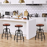 Yaheetech Tabouret de Bar Industriel en Similicuir Tabouret Haut Rond Réglable en Hauteur avec Deux Repose-Pieds Tabouret de Comptoir pour Cuisine Restaurant Design Néo-rétro Marron