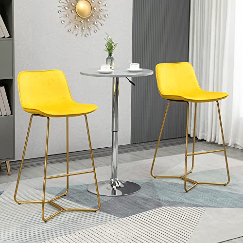 HOMCOM Lot de 2 tabourets de bar moderne avec dossier repose-pied métal  velours 52,5 x 47 x 97 cm or noir