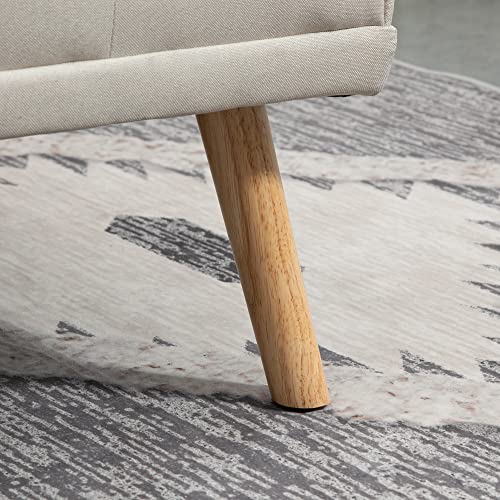 HOMCOM Canapé Convertible 3 Places Design scandinave Inclinaison Dossier réglable 3 Niveaux Dossier Centrale Rabattable 2 Porte-Verres Bois Massif Lin Beige