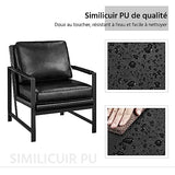 Yaheetech Fauteuil de Salon Confortable Cadre Métal Fauteuil de Chaise pour Salon Chambre Salle de Séjour Bureau Intérieur Noir