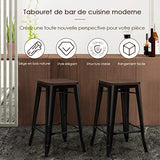 COSTWAY Lot de 4 Tabouret Bar Tolix Empilable de Style Industriel Vintage Siège en Bois avec Repose-Pied et Patin du Pied pour Salle à Manger, Salon, Cuisine, Hauteur 64,5 CM, Jusqu’à 150 KG, Noir