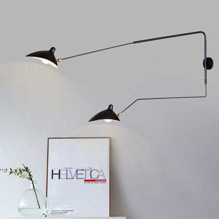AKBOY Bras Long Applique Murale Vintage Industrielle Spots Muraux avec Interrupteur Tête Réglable Rotatif E27*2 Lampe Murale Intérieur Eclairage Mural Métal Éclairage De Chambre À Coucher,180 * 118cm