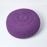 HOMESCAPES - Grand Pouf Rond tressé en Tricot - Violet Foncé