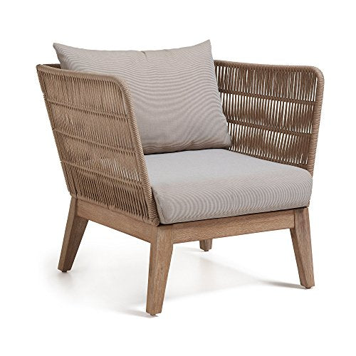Kave Home - Fauteuil Belleny Beige avec accoudoirs et Structure en Bois Massif d Kave Home - Fauteuil Belleny Beige avec accoudoirs et Structure en Bois Massif d'eucalyptus pour Usage intérieur et extérieur
