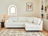 Lisa Design - Rune - canapé d'angle Droit - 4 Places - avec Pouf d'appoint - en Tissu Bouclette - Blanc