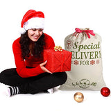 Sac de noel cadeau Santa Sacks Personnalisé Toile de jute Extra Large 19.7" X 26.8" Avec cordon rouge pour Noël présente des décorations de cadeaux de Noël et des cadeaux de fête (Grand)