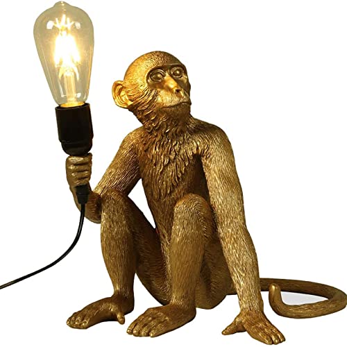FErolan Lumière de Table Moderne, Lampe de Bureau de Singe, Résine Assis d FErolan Lumière de Table Moderne, Lampe de Bureau de Singe, Résine Assis d'éclairage de Singe pour Le Salon, Chambre, Bureau, dortoir Universitaire,d'or,Without Light