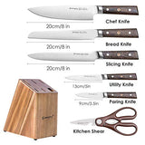 Emojoy Couteau de Cuisines, Set Couteaux Acier Inoxydable Allemand 7 Pieces, Bloc de Couteaux avec Couteau de Chef, Bloc en Bois, Lot de Couteaux Cuisine Professionnelle