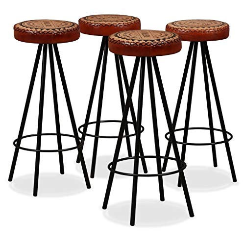 vidaXL 4X Tabouret de Bar Cuir Véritable et Toile Chaise Fauteuil de Bistrot