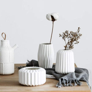ShAwng Ensemble de 3 Origami Design Vase en céramique Fleur Vase Home Decor Élégant Vase De Table en Porcelaine Artisanat Style Européen-Blanc