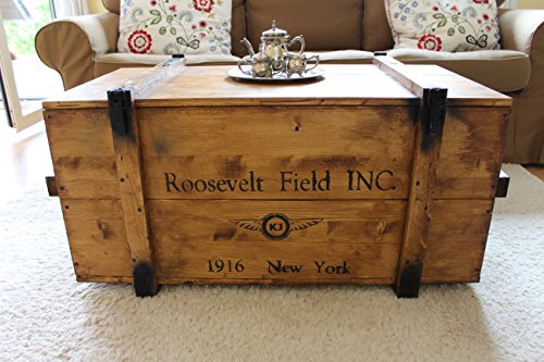 Uncle Joe de Style Vintage Shabby Chic Roosevelt Field Coffre, Bois, Marron Clair, Grande, 98 x 55 x 48 cm,
