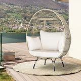 KOMFOTTEU Canapé en rotin en forme d'œuf - Fauteuil de jardin avec coussin - Avec structure en métal - Pour jardin, salon, terrasse