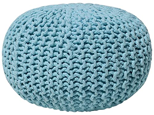 Pouf Rond en Coton Bleu Clair à Billes de Polystyrène Coussin d'Intérieur Conrad