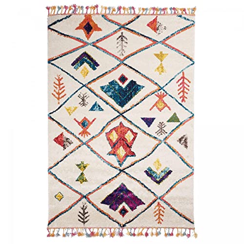 Tapis berbère Style 160x230 Berber Tribal MK 03 Blanc Oeko TEX Exclusivité idéal pour Le Salon