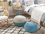 Pouf Rond en Coton Bleu Clair à Billes de Polystyrène Coussin d'Intérieur Conrad