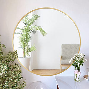 ZENIDA Miroir rond - 50 x 50 cm - Avec cadre en métal doré de qualité supérieure - Design moderne - Grand miroir pour couloir, salle de bain, salon et plus encore