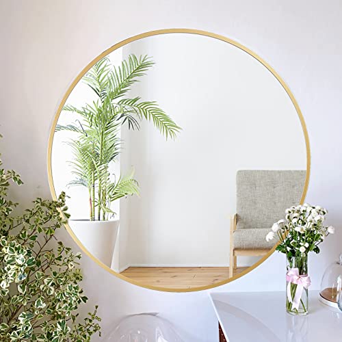 ZENIDA Miroir rond rond 60 x 60 cm avec cadre en métal doré de qualité supérieure, design moderne, grand miroir, pour couloir, salle de bain, salon et plus encore