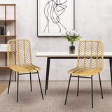 HOMCOM Lot de 2 chaises de Salle à Manger Design bohème en résine tressée Imitation rotin et piètement métal - 44 x 58 x 85 cm - Jaune