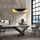 Lumières suspendues en feuille d'or Chapeau de lustre en or noir Suspension de personnalité créatrice de la mode, ligne de suspension Hauteur réglable en applique LED Restaurant Salon Café Bar,40cm