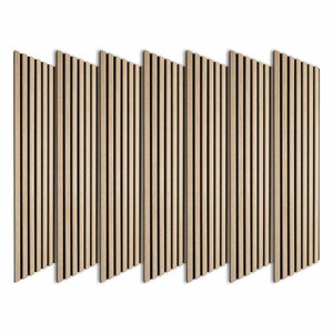 DECOON Lot de 7 Revêtements muraux tasseaux Bois 120x30x1 cm - Pack tête de lit 160 - Lamelles chêne Clair Fond Noir 2,52 m²