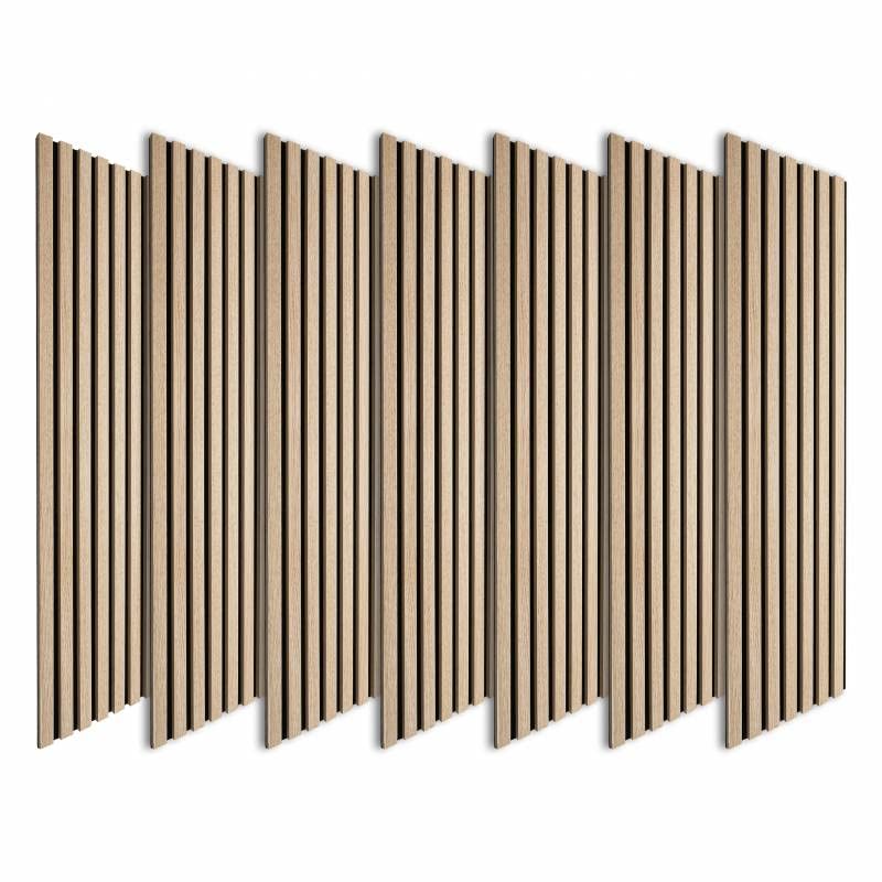 DECOON Lot de 7 Revêtements muraux tasseaux Bois 120x30x1 cm - Pack tête de lit 160 - Lamelles chêne Clair Fond Noir 2,52 m²