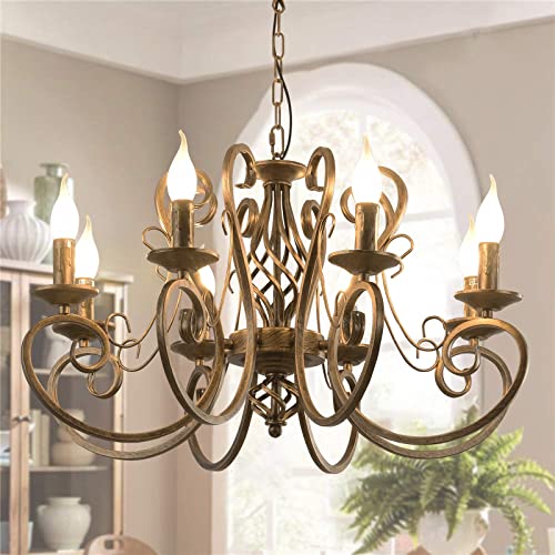 Ganeed lustres, 8 lumières bronze français pays pendentif lustre, luminaire suspendu en métal Vintage rustique luminaire suspendu réglable, salon lumière, lustre de cuisine Ganeed lustres, 8 lumières bronze français pays pendentif lustre, luminaire suspendu en métal Vintage rustique luminaire suspendu réglable, salon lumière, lustre de cuisine