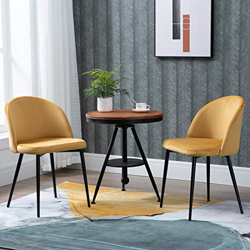 HOMCOM Chaises de Salle à Manger Design scandinave - Lot de 2 chaises - Pieds effilés métal Noir - Assise Dossier Ergonomique Velours Moutarde