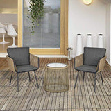 Ensemble Salon de Jardin 3 pièces Style Colonial 2 fauteuils avec Coussins Gris + Table Basse résine Filaire Beige Acier époxy Noir