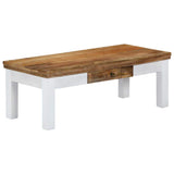 Tidyard Table Basse avec 1 Tiroir | Table Basse Rétro en Bois de Manguier Massif 110x50x40 cm
