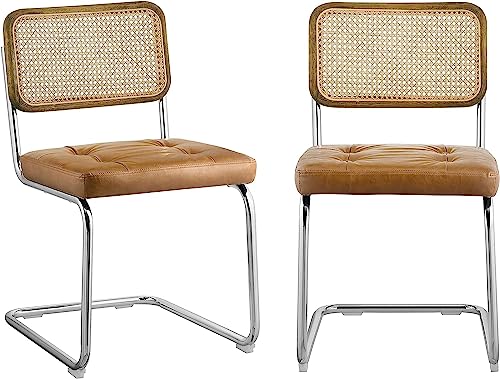 Zouron Chaises De Cuisine en Rotin Lot de 2, Chaises De Salle à Manger Modernes du Milieu du SièCle, Chaises De Cuisine sans Accoudoirs avec Dossier en Rotin Tressé, Pieds en MéTal, Marron