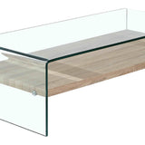 Meubletmoi Table Basse en Verre trempé - avec étagère en Bois Decor chêne - Design Moderne - Ice